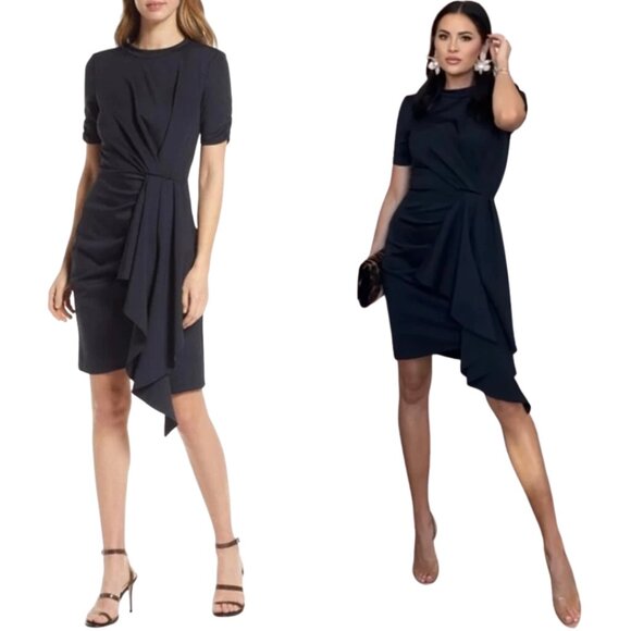 Rachel Parcell Interlocking Draped Mini Dress Women's XXS Black Career Designer - Picture 1 of 16